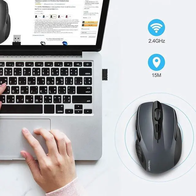 Alt view image 4 of 7 - 2.4G Ergonomic Wireless Optical Mouse with USB Nano Receiver for Laptop,PC,Computer,Chromebook,Notebook,6 Buttons,24 Months Battery Life,2600 DPI, 5 Adjustment Levels
