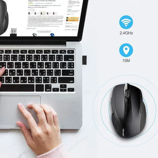 Alt view image 3 of 7 - Ergonomic Wireless Optical Mouse with USB Nano Receiver for Laptop,PC,Computer,Chromebook,Notebook,6 Buttons,24 Months Battery Life, 2600 DPI, 5 Adjustment Levels