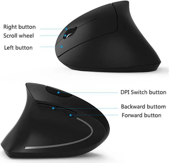 Alt view image 5 of 5 - Lekvey Left Handed Mouse, Wireless 2.4 GHz USB Lefty Left Hand Ergonomic Vertical Mouse, Less Noise - Black