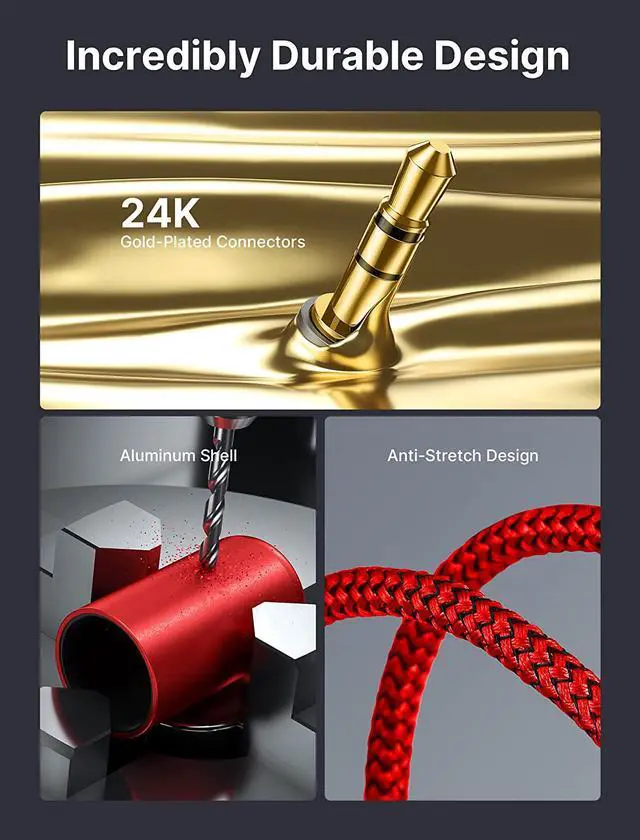 Alt view image 3 of 7 - 6.6ft/2M Aux to RCA Headphone Male to Male Jack Adapter Nylon Braided 1/8 to RCA Audio Y Cord for Smartphones, MP3, Tablets, Speakers, HDTV - Red
