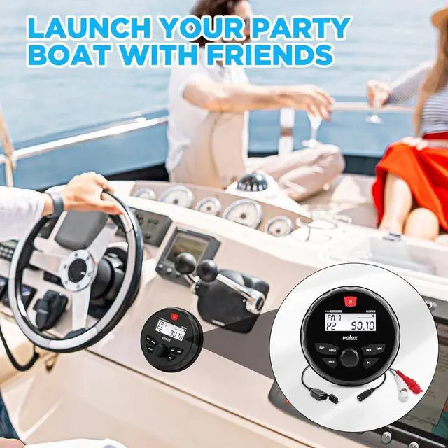 Alt view image 7 of 7 - Marine Stereo Bluetooth Boat Stereo Gauge Style Round Stereo System Boat Radio