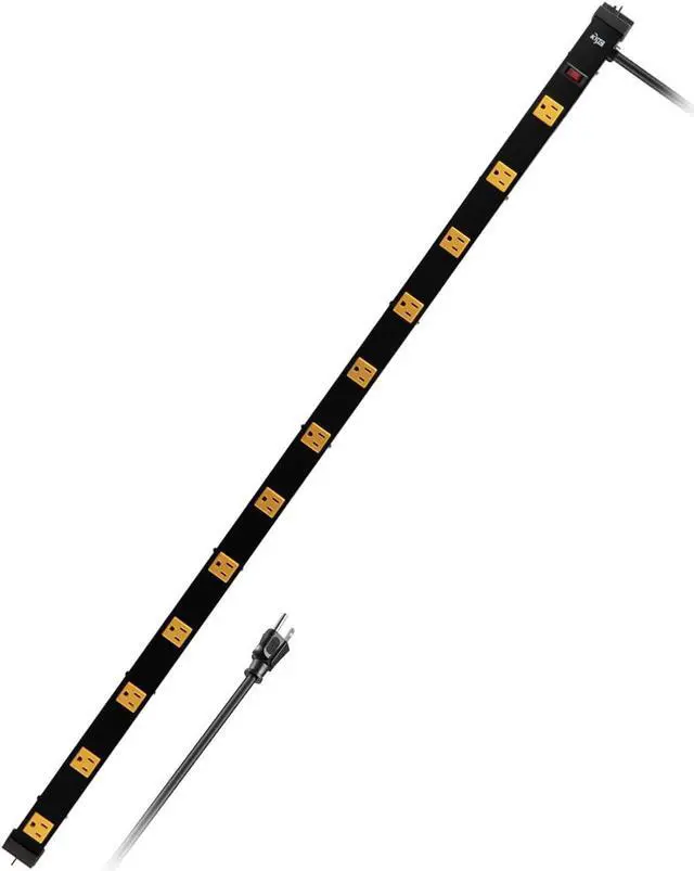 Main image of KMC 12 Outlet Heavy Duty Workshop Metal Power Strip with 3-Foot Long Extension Cord with Circuit Breaker, for Workshop and Industrial use, ETL Certified,Black