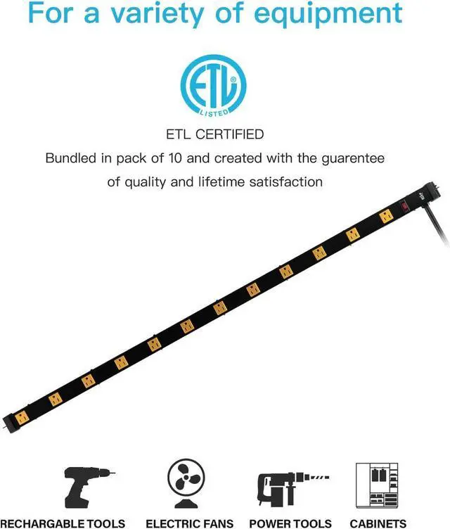Alt view image 5 of 6 - KMC 12 Outlet Heavy Duty Workshop Metal Power Strip with 3-Foot Long Extension Cord with Circuit Breaker, for Workshop and Industrial use, ETL Certified,Black