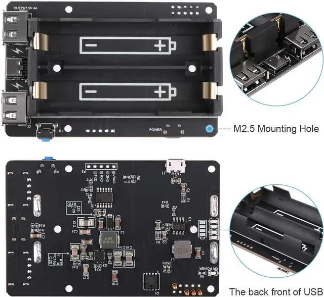 Alt view image 4 of 7 - MakerHawk Raspberry Pi UPS Power Supply Uninterruptible UPS HAT 18 650 Battery Charger Power Bank Power Management Expansion Board 5V for Raspberry Pi 4 Model B / 3B + / 3B (Not include battery)