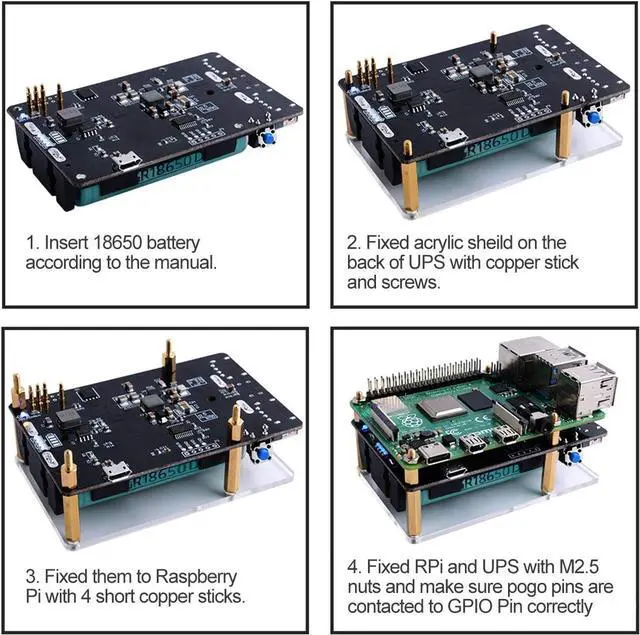 Alt view image 7 of 7 - MakerHawk Raspberry Pi UPS Power Supply Uninterruptible UPS HAT 18 650 Battery Charger Power Bank Power Management Expansion Board 5V for Raspberry Pi 4 Model B / 3B + / 3B (Not include battery)