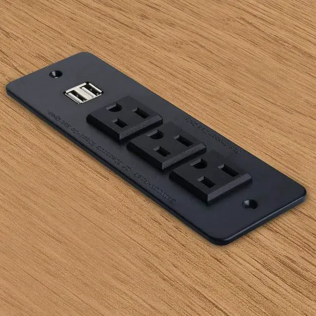 Alt view image 5 of 5 - Conference Recessed Power Strip with USB 3 Outlets 1875W/12amp 2 USB Ports 2.1amp 10ft Power Cord Black