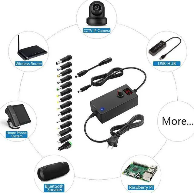 Alt view image 6 of 7 - Universal Power Adapter 3V ~ 24V 1A 24W AC Adapter 3V 5V 6V 9V 12V 15V 18V 19V 20V 24V 500mA 1000mA Adjustable Power Supply Converter Transformer 100V-240V in with 14 Tips Polarity Converter
