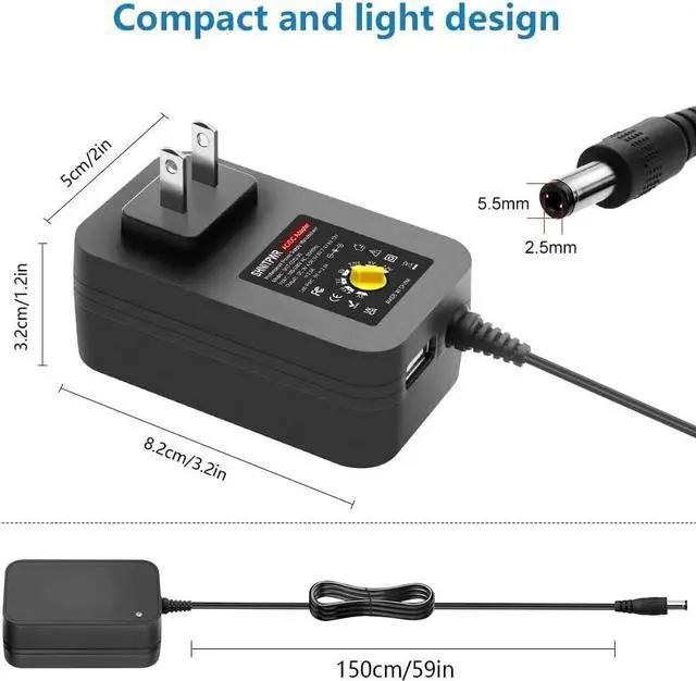 Alt view image 3 of 7 - SHNITPWR 30W Universal Power Supply 3V 4.5V 5V 6V 7.5V 9V 12V Adjustable Variable AC/DC Adapter with 5V 2.1A USB Port, 100V-240V AC to DC 3V~12V Converter 0.5A 1A 1.2A 1.5A 2A 2.5A Max with 14 Tips