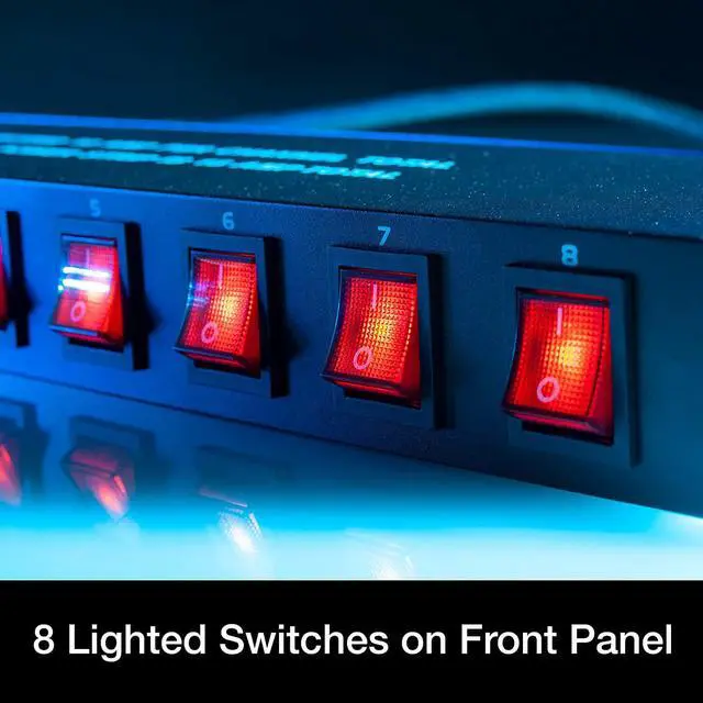 Alt view image 2 of 6 - ADJ PC100A power strip single rack space unit with 8 on off lighted toggle switches and 15 amp breaker