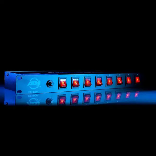 Alt view image 5 of 6 - ADJ PC100A power strip single rack space unit with 8 on off lighted toggle switches and 15 amp breaker