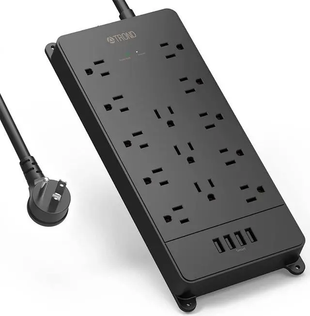 Main image of 4000J Power Strip Surge Protector, ETL Listed, Good Product Outlet 13 Widely-Spaced Outlets Expansion with 4 USB Ports, Low-Profile Flat Plug, Wall Mountable, 5ft Extension Cord, 14AWG Heavy Duty, Bl