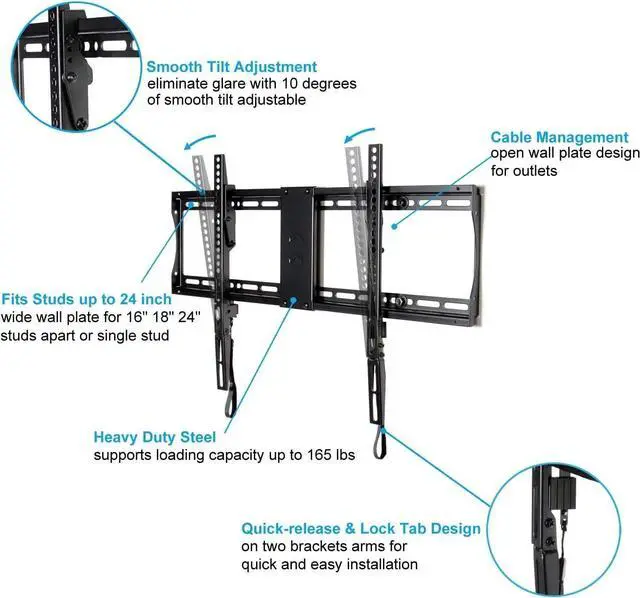 Alt view image 3 of 6 - VideoSecu Mounts Tilt TV Wall Mount Bracket for Most 23"- 85" LCD LED UHD Plasma TV with 75X75 100x100 400x400 684x400 700x400mm, with Magnetic Stud Finder and HDMI Cable MF609B BXM