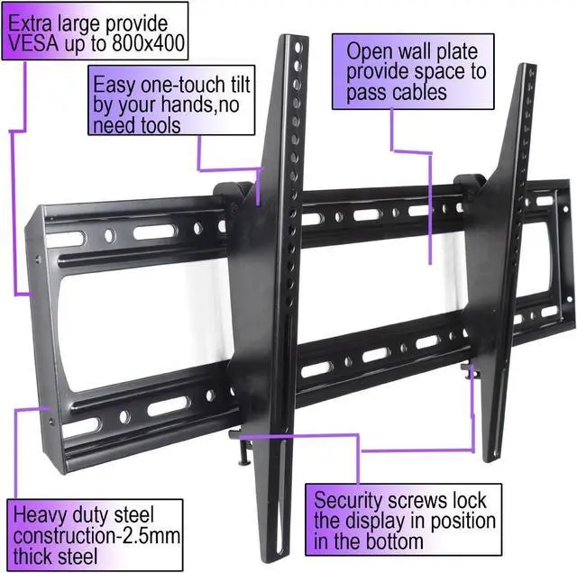 Alt view image 3 of 4 - VideoSecu Tilt Extra Large TV Wall Mount Bracket for Most 40"-80" 82 85 86 inch TV VESA 800x400mm and 220 LBS Loading Capacity, Compatible with Sony,Samsung,LG,Sharp,Vizio MP804B MZ8