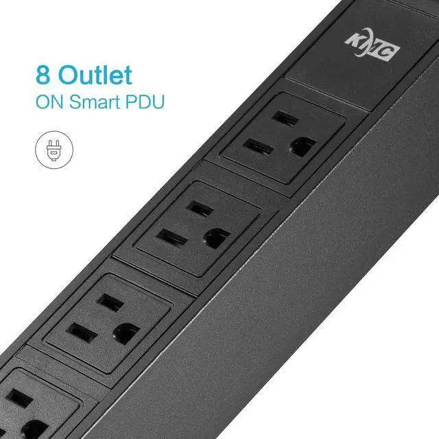 Alt view image 3 of 6 - KMC 8-Outlet Metal Power Strip Surge Protector, Rack Mount PDU, Metal Mounting Brackets, 6 Foot Extension Cord, 1800 Joules, 125V/15A, Black