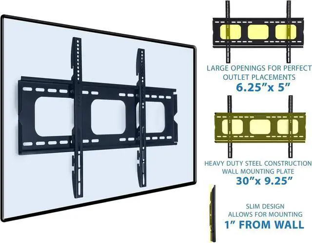 Alt view image 5 of 7 - Mount-It! Low-Profile TV Wall Mount 1" Slim Fixed Bracket for 32, 40, 42, 48, 49, 50, 51, 52, 55, 60 inch TVs VESA Compatible up to 600 x 400 Black