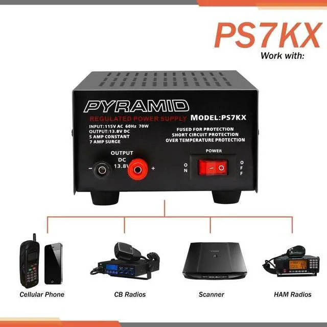 Alt view image 4 of 6 - Pyramid Universal Compact Bench Power Supply - 5 Amp Linear Regulated Home Lab Benchtop AC-to-DC 12V Converter w/ 13.8 Volt DC 115V AC 70 Watt Power Input, Screw Type Terminals, Cooling Fan - PS7KX