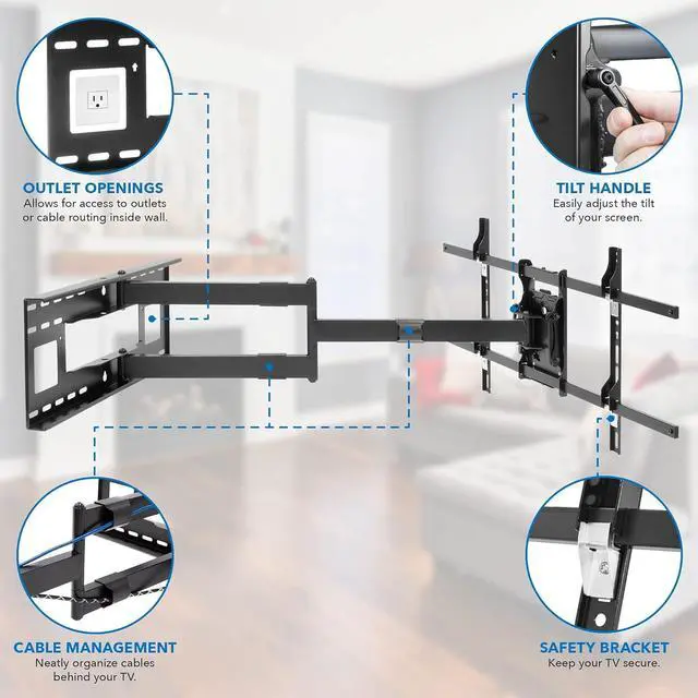 Alt view image 4 of 7 - Mount-It! Long Arm TV Mount, Full Motion Wall Bracket with 40 inch Extension Articulating Arm, Fits Screen Sizes 42, 47, 50, 55, 60, 65, 70, 75, 80 Inch, VESA 800x400mm Compatible, Holds up to 110 lbs