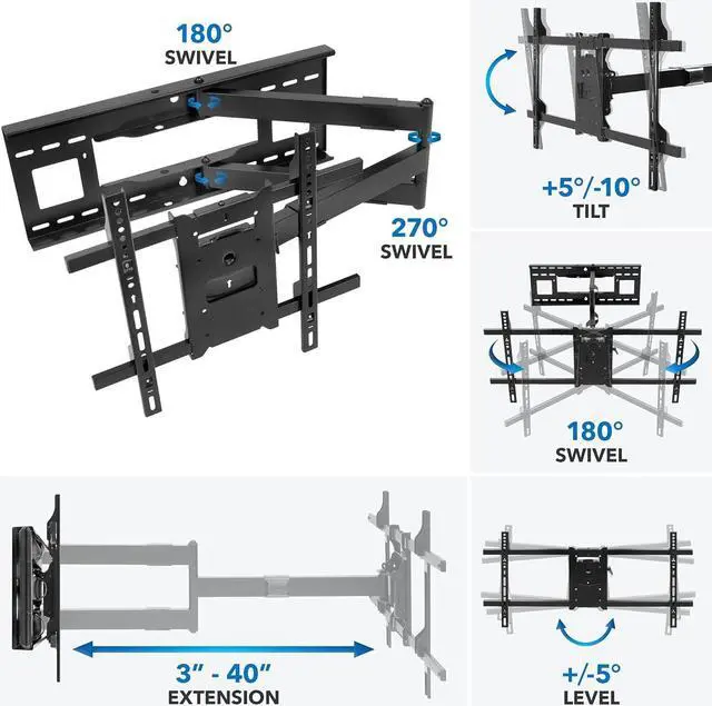 Alt view image 5 of 7 - Mount-It! Long Arm TV Mount, Full Motion Wall Bracket with 40 inch Extension Articulating Arm, Fits Screen Sizes 42, 47, 50, 55, 60, 65, 70, 75, 80 Inch, VESA 800x400mm Compatible, Holds up to 110 lbs