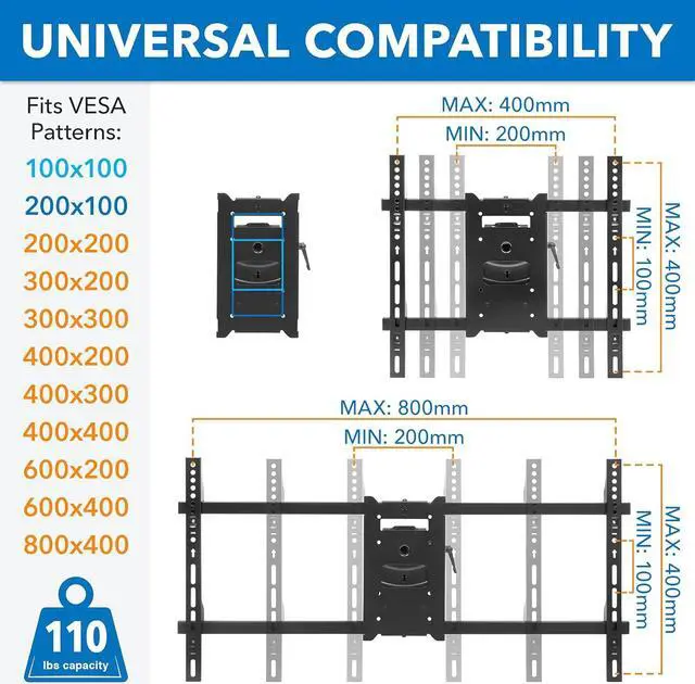 Alt view image 7 of 7 - Mount-It! Long Arm TV Mount, Full Motion Wall Bracket with 40 inch Extension Articulating Arm, Fits Screen Sizes 42, 47, 50, 55, 60, 65, 70, 75, 80 Inch, VESA 800x400mm Compatible, Holds up to 110 lbs
