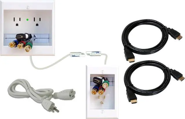 Main image of PowerBridge Two-CK-H2 Dual Outlet Recessed in-Wall Cable Management System and Two 10-Foot High-Speed HDMI Cables (Latest Standard) Bundle