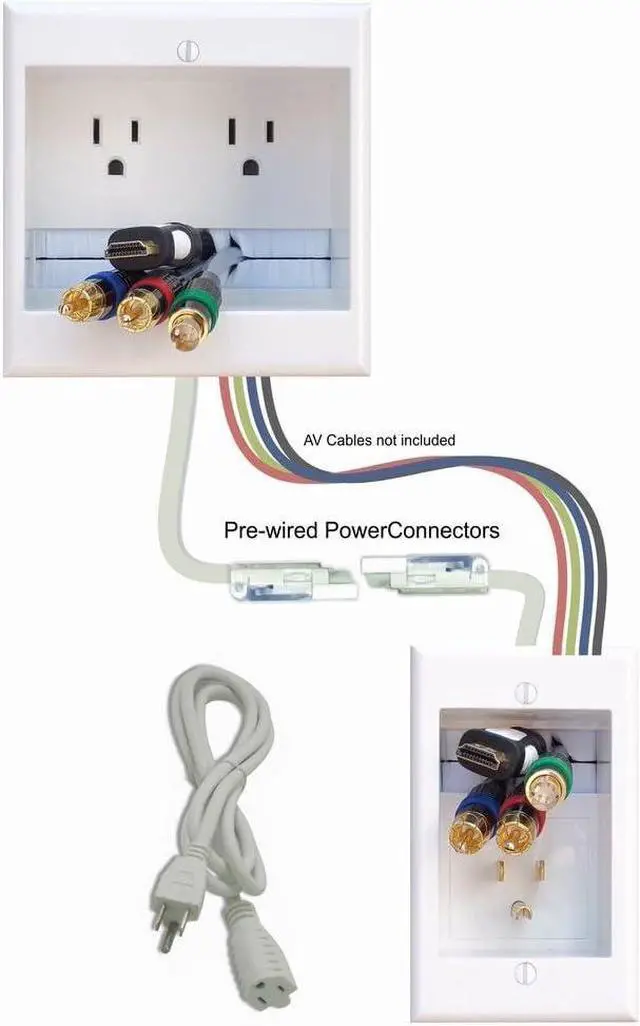 Alt view image 3 of 7 - PowerBridge Two-CK-H2 Dual Outlet Recessed in-Wall Cable Management System and Two 10-Foot High-Speed HDMI Cables (Latest Standard) Bundle