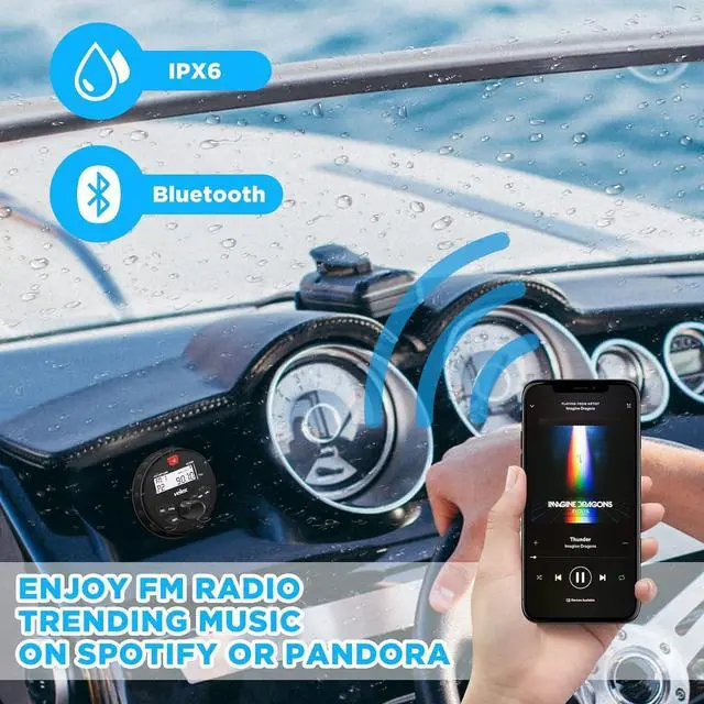 Alt view image 2 of 7 - Marine Stereo Bluetooth Boat Stereo Gauge Style Round Stereo System Boat Radio