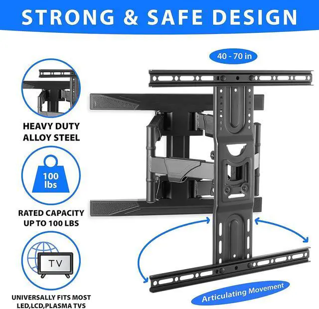 Alt view image 2 of 7 - Heavy-Duty Full Motion TV Wall Mount - Articulating Swivel Bracket Fits Flat Screen Televisions from 42" to 70" (VESA 400 x 600 Compatible) - Tilt Swing Out Arm with 10' HDMI Cable
