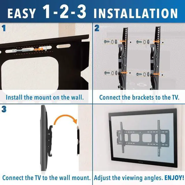Alt view image 5 of 7 - Mount-It! Large Tilting TV Wall Mount Bracket | 42 43 50 55 58 65 70 75 80 Inch | 220 Pound Capacity | VESA Compatible | Low Profile | Flat Screens
