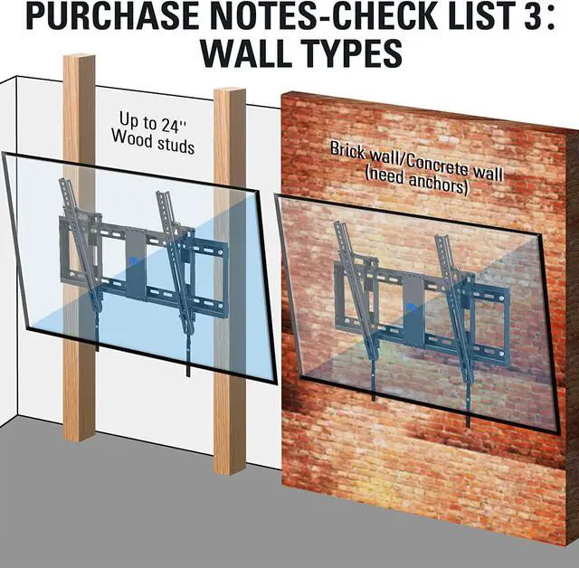 Alt view image 7 of 7 - Tilt TV Wall Mount TV Bracket for Most of 42-70 Inches TVs TV Mount Tilt up to 20 Degrees with VESA 200x100 to 600x400mm and Loading 132 lbs Fits 16 18 24 Studs MD2165-LK