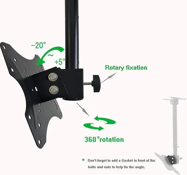 Alt view image 3 of 7 - Adjustable Ceiling TV Mount Bracket Fits Most 14-42" LCD LED Plasma Monitor Flat Panel Screen Displays Tilt / 360°Swivel
