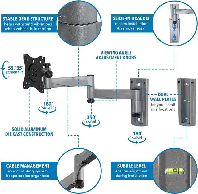 Alt view image 6 of 7 - Mount-It! RV TV Mount, Lockable Full Motion TV Wall Mount Designed Specifically for RV or Mobile Home Use Single Arm Tilting and Swiveling 42 Inches Max, 33 Lb Capacity, VESA 200 Compatible