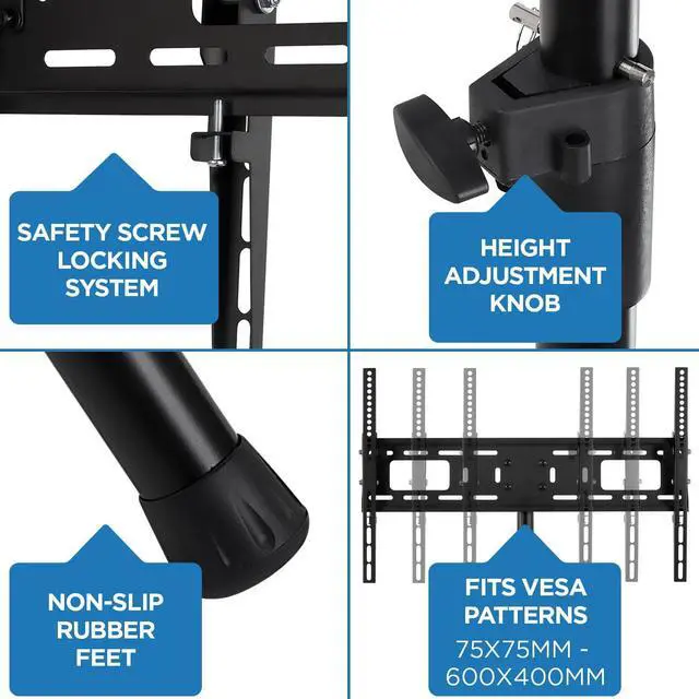 Alt view image 6 of 7 - TV Tripod Stand - Portable TV Stands for Flat Screens - Indoor or Outdoor TV Pole Stand - Television Tripod Stand for 32-70 Inches Screen - Single Pole TV Stand with 77lbs Capacity
