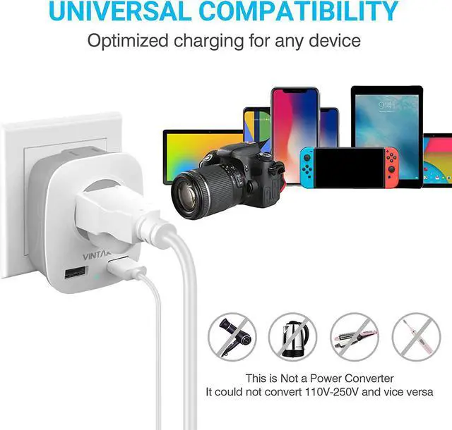 Alt view image 4 of 7 - [2-Pack] Canada to UK Plug Adapter, VINTAR UK Ireland Travel Plug Adapter with 2 USB Ports and 2 American Outlets, 4 in 1 International Power Adaptor for England Singapore Dubai Hongkong (Type G)