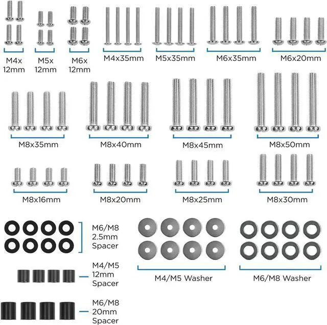 Alt view image 2 of 7 - Mount-It! TV Mounting Hardware Kit, Universal VESA Wall Mount Screw, Washer, Spacer Pack (M4 M5 M6 M8) for TV and Monitor Mounting