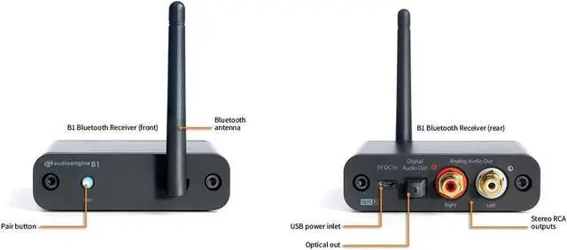 Alt view image 3 of 6 - Audioengine B1 Bluetooth Receiver with 5.0 aptX HD - Extended Range and High Fidelity 24 bit DAC Wireless & Streaming Audio Systems