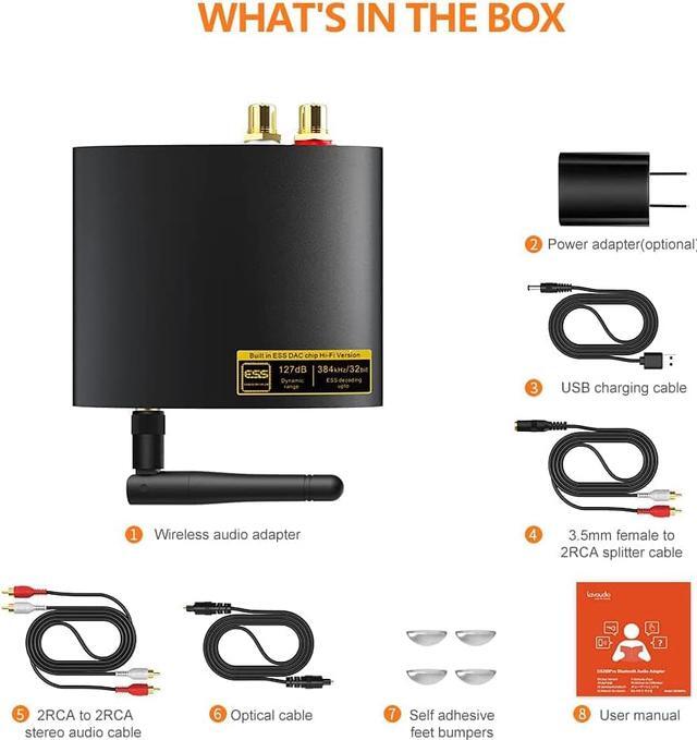 Alt view image 7 of 7 - HiFi Bluetooth 5.3 Music Receiver for Home Stereo with LDAC, Bluetooth Audio Adapter with Audiophile DAC aptX HD, RCA Optical Output for AV Receiver or Stereo Amplifier - DS200Pro