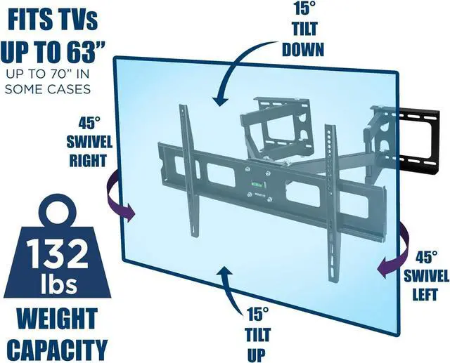 Alt view image 3 of 7 - Mount-It! Corner TV Mount | Premium Swivel Full Motion Caddy Corner Wall Bracket for 37-63 inch Flat Panel Screens VESA up to 800x400, 132 lb Capacity, Black