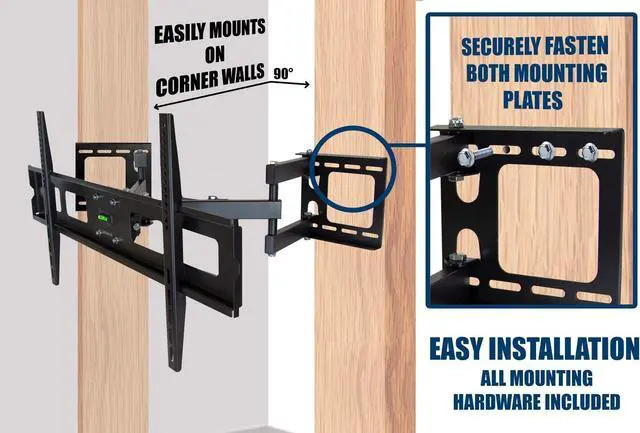 Alt view image 4 of 7 - Mount-It! Corner TV Mount | Premium Swivel Full Motion Caddy Corner Wall Bracket for 37-63 inch Flat Panel Screens VESA up to 800x400, 132 lb Capacity, Black