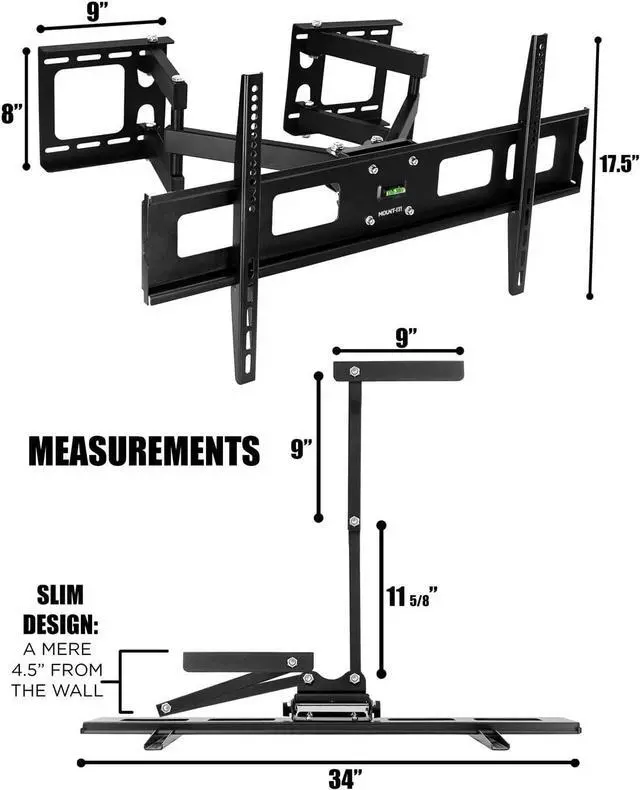 Alt view image 7 of 7 - Mount-It! Corner TV Mount | Premium Swivel Full Motion Caddy Corner Wall Bracket for 37-63 inch Flat Panel Screens VESA up to 800x400, 132 lb Capacity, Black