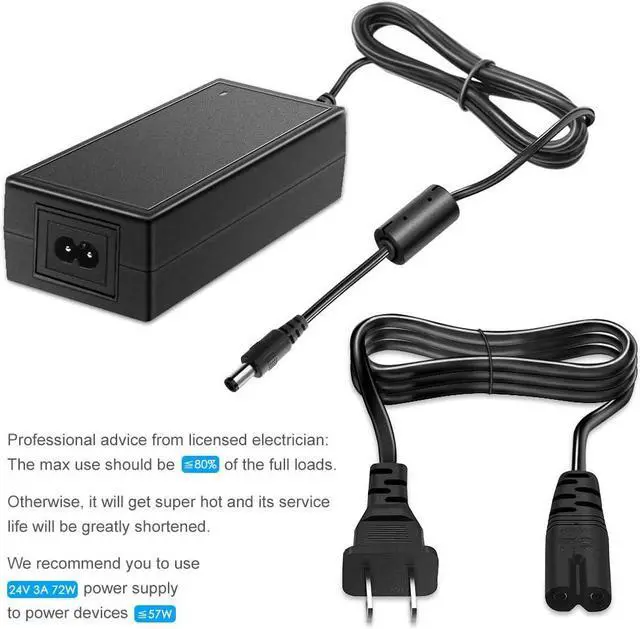 Alt view image 6 of 6 - SHNITPWR 24V 3A DC Power Supply Adapter AC 100V~240V to DC 24 Volt 3 Amp 72W Converter Transformer 5.5x2.5mm Plug for 5050 3528 LED Strip Light 3D Printer LED Driver CCTV Security System LCD Monitor