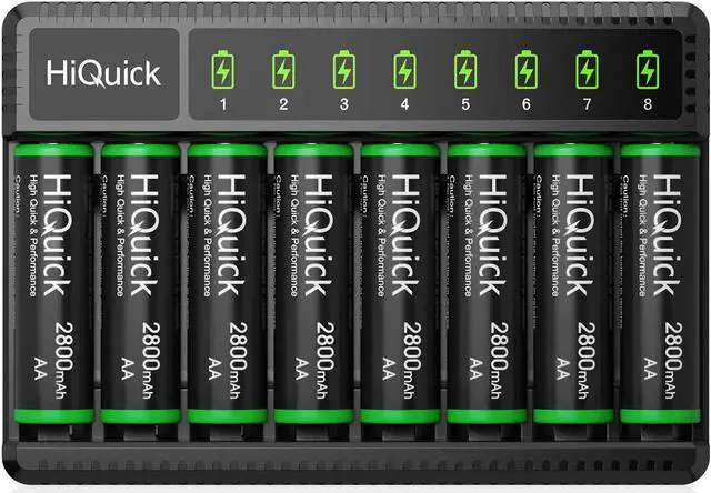 Main image of Good Product Outlet 2800mAh Pre-Charged AA Rechargeable Batteries (8 Pack) and 8-Bay Fast Charging AA AAA Battery Charger for NIMH NiCd Rechargeable Batteries