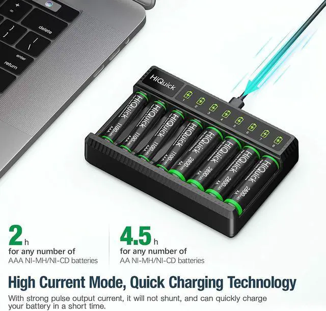 Alt view image 2 of 7 - Good Product Outlet 2800mAh Pre-Charged AA Rechargeable Batteries (8 Pack) and 8-Bay Fast Charging AA AAA Battery Charger for NIMH NiCd Rechargeable Batteries