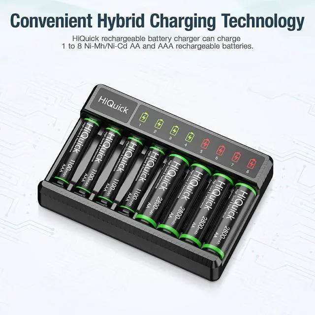 Alt view image 5 of 7 - Good Product Outlet 2800mAh Pre-Charged AA Rechargeable Batteries (8 Pack) and 8-Bay Fast Charging AA AAA Battery Charger for NIMH NiCd Rechargeable Batteries
