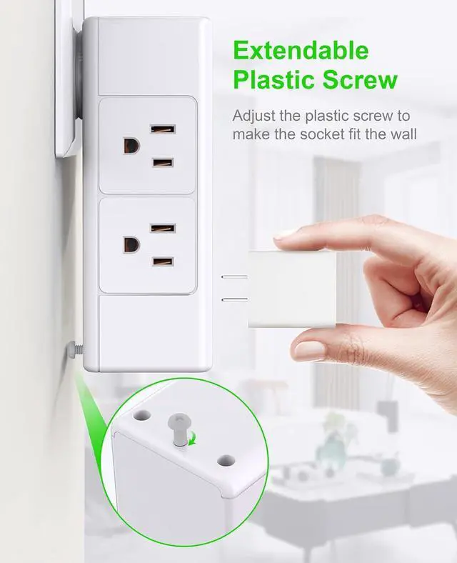 Alt view image 6 of 7 - 2 Prong Power Strip with Rotating Plug, EyGde Multi Plug Outlet Extender, Multiple Outlet Splitter(3 Sided 6 Sockets) and 4 USB Ports, Wall Adapter Surge Protector (1700J) for Travel, Office, White