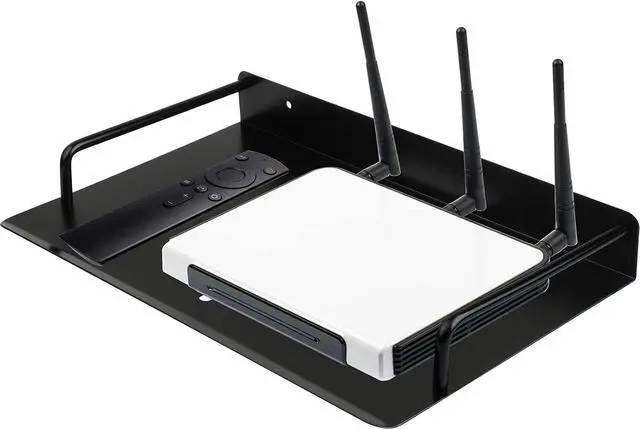 Alt view image 3 of 7 - Alumimum Alloy Wall Mount Shelf Bracket for TV Accessories WiFi Router TV Box Set Top Box (Black, 11.2'' x 8.2'')