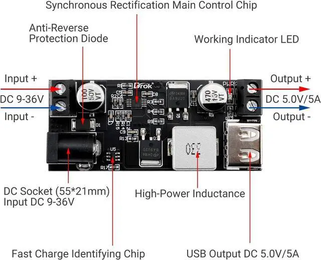 Alt view image 2 of 7 - DROK Buck Converter 12v to 5v Pack of 2, USB DC Voltage Regulator 9V-36V Step Down to DC 5V-5.3V 5.2V 3.5-6A Volt Transformer 5A Power Supply Module for Phone Fast Charging