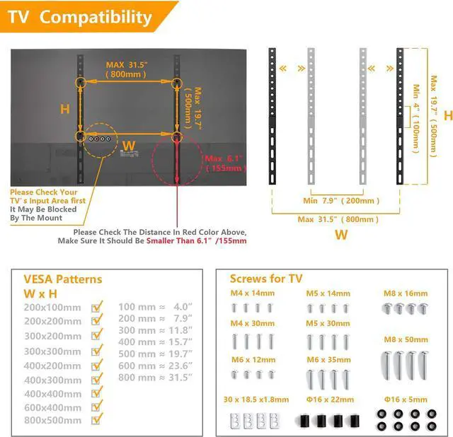 Alt view image 7 of 7 - 5Rcom TV Stand Mount, Universal TV Stand Tabletop for 22 to 65 inch Plasma LCD LED Flat Screen TVs, TV Legs, Holds up to 88lbs, Max VESA 800 x 500mm, Height Adjustable TV Base,
