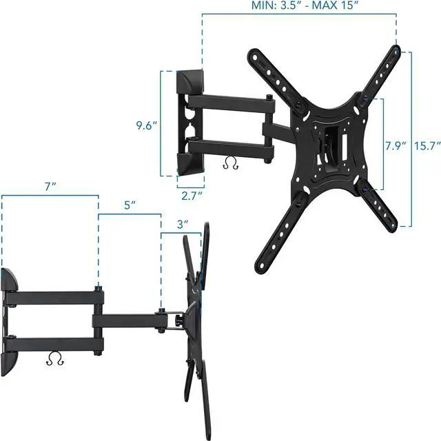 Alt view image 6 of 7 - Mount-It! Full Motion TV Wall Mount Monitor Wall Bracket with Swivel and Articulating Tilt Arm, Fits 26 32 35 37 40 42 47 50 55 Inch LCD LED OLED Flat Screens up to 66 lbs and VESA 400x400