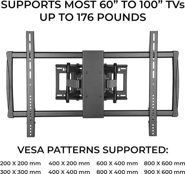 Alt view image 3 of 5 - HumanCentric Full Motion Articulating TV Wall Mount Bracket | Fits 75, 80, 85, 90, 100" Flat Screen and Curved TV Monitors Up to 900 x 600 VESA | Features Full Motion Swivel, Tilt, & Rotation