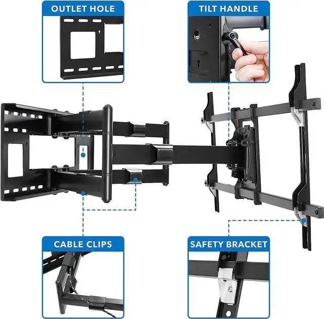 Alt view image 4 of 7 - Mount-It! Long Extension TV Mount, Dual Arm Full Motion Wall Bracket with 36 inch Extended Articulating Arm, Fits Screen Sizes 50 55 60 65 70 75 80 85 90 Inch, VESA 800x400mm Compatible, 176 lb
